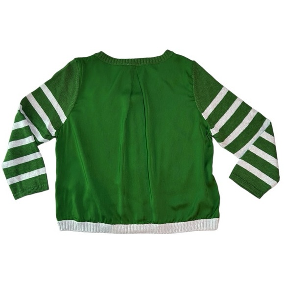 $129 Anthropologie Smooth Back Cardigan Large 10 12 Green White Striped Sweater - Picture 9 of 14